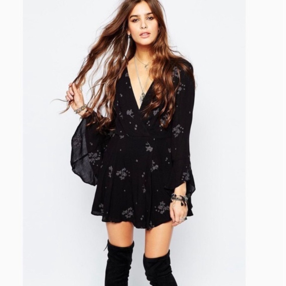 Free People Black Embroidered Jasmine Mini Dress